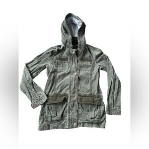 Y2K Abercrombie Kids Girls Utility Jacket Size 11/12 Green Hooded Military Style